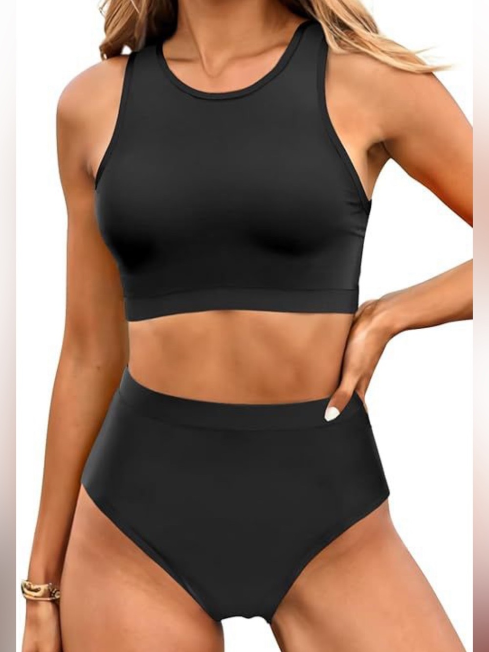 High-Rise Sporty Black Bikini Set - Women's Swim